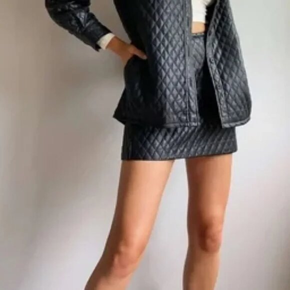 Aritzia Sunday Best Flynn Quilted Faux Leather Mini Skirt Black Size 4 - Picture 3 of 10